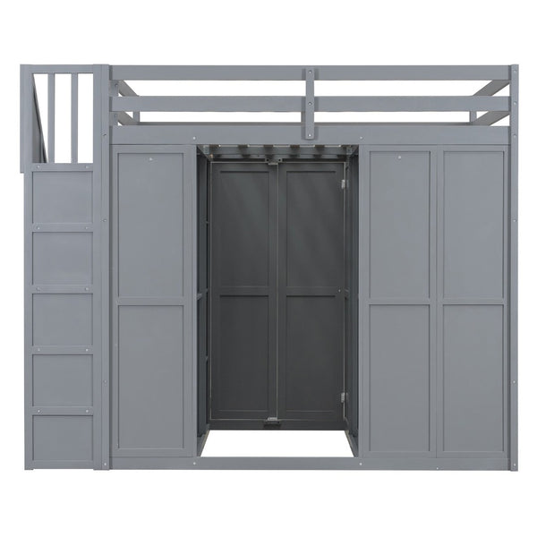 English Elm Full Size Loft Bed with Wardrobe Desk and Shelving for Modern Teen Bedroom Gray LT000679AAE-1