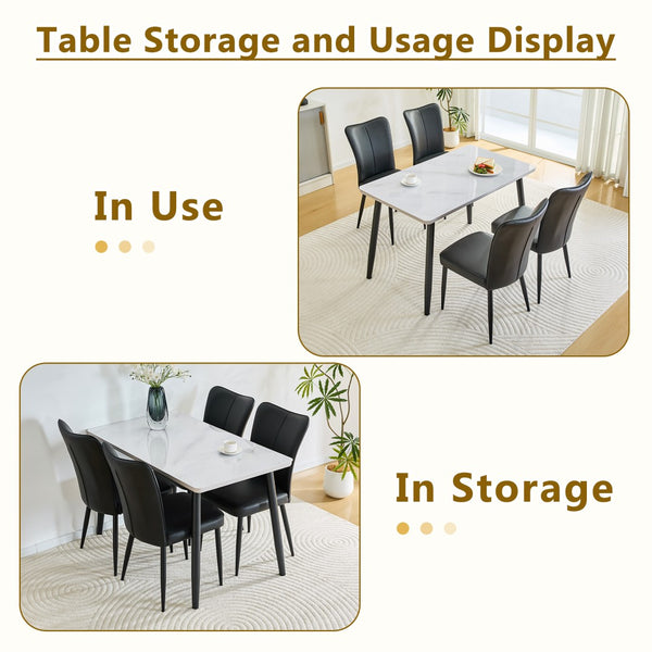 English Elm Table and Chair Set Rectangular Tempered Glass Top with 4 Black Pu Leather Seats W1151S04628