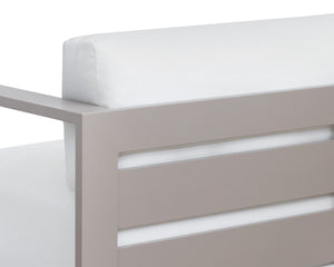 Sunpan Tavira Sofa - Modern Outdoor Comfort with UV-Resistant Fabric and Durable Powder Coated Frame Greige / Stinson White