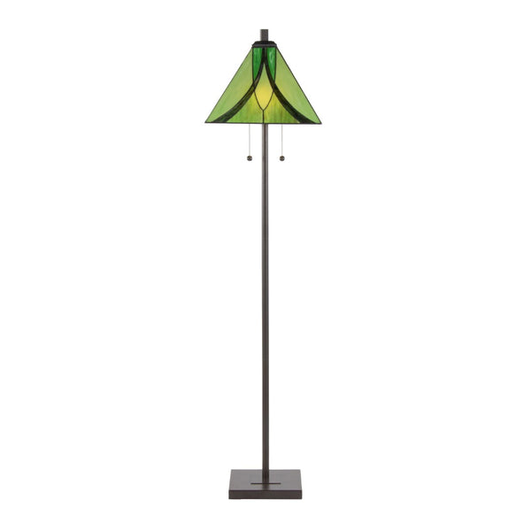 English Elm 63" Tiffany Style Floor Lamp with Stained Green Glass and Bronze Finish B202P471646