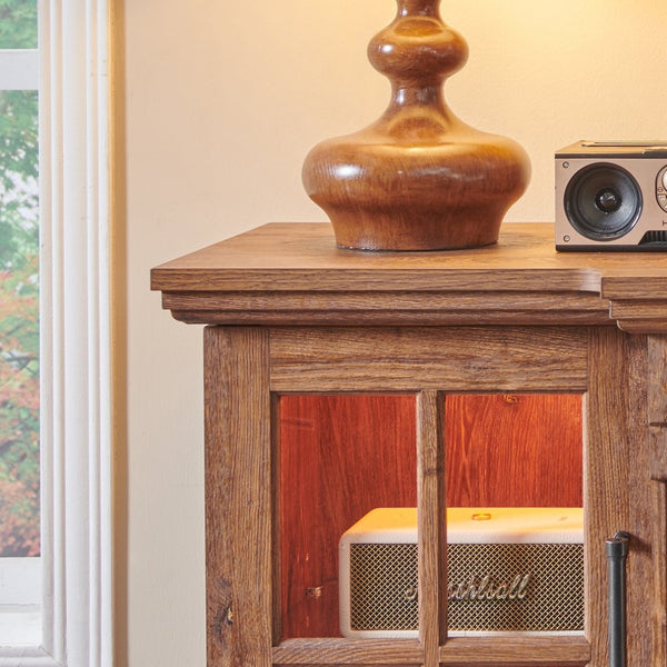 English Elm 65" Fireplace Tv Stand with Led Glass Cabinets and Electric Flame for Rooms up to 400 Sq Ft W1769S00014