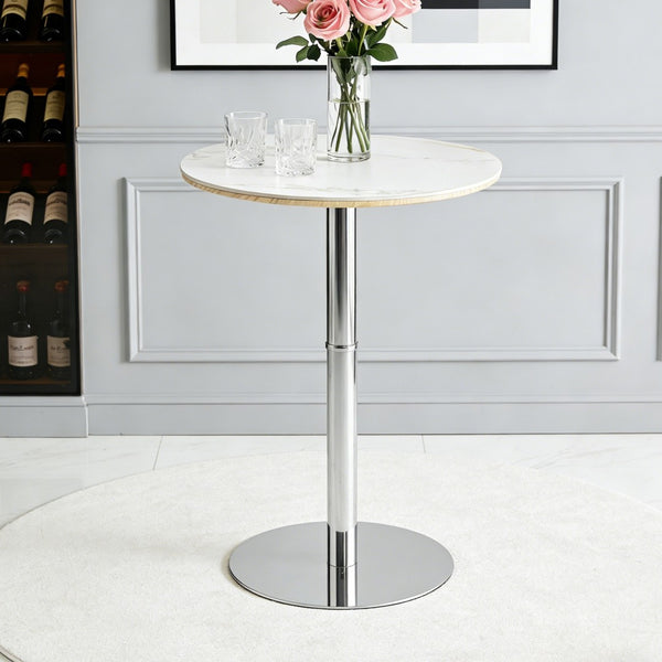 English Elm Rock Slab Round Bar Table with Gold Stainless Steel Base for Modern Home Entertaining W2920P443468