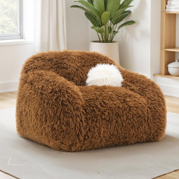 English Elm Soft Camel Brown Faux-Fur Swivel Chair with Plush Rounded Design Modern Cozy Accent Seat, 43.3"W B2741P396706
