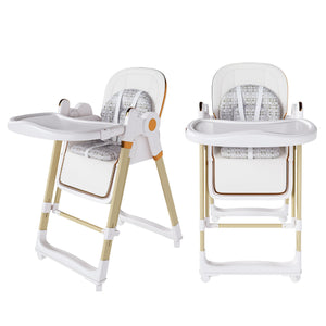 English Elm Convertible Baby High Chair to Rocker with 5-Point Harness, Foldable Feeding Seat, Quiet Wheels, Easy-Clean Tray and Adjustable Recline for Infants and Toddlers White W2699P371974