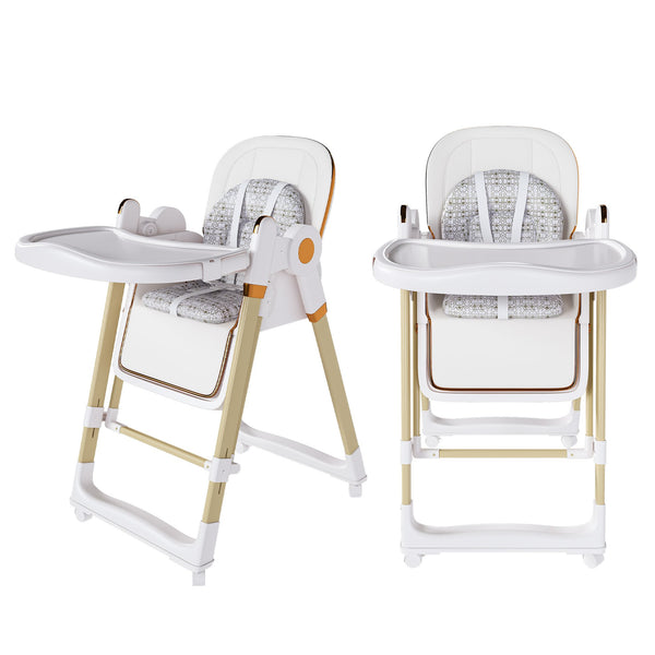 English Elm Convertible Baby High Chair to Rocker with 5-Point Harness, Foldable Feeding Seat, Quiet Wheels, Easy-Clean Tray and Adjustable Recline for Infants and Toddlers White W2699P371974