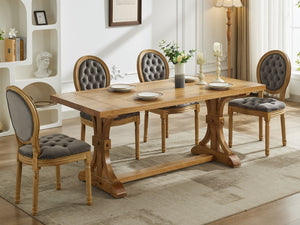 English Elm French Solid Wood Dining Chair with Velvet Upholstery, Nailhead Trim, High-Density Foam & Springs Gray W1143P195871