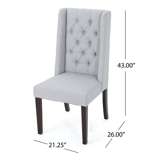 English Elm Dining Chair Set of Two Wingback Button Tufted High Back Birch Leg Upholstered Light Grey 61539.00LGRY