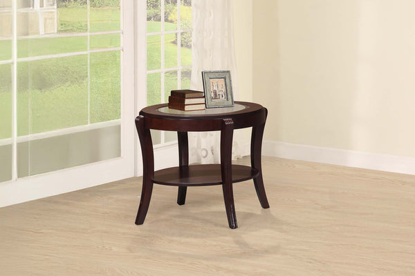 English Elm Espresso Transitional Dark Cherry End Table with 5mm Tempered Glass Top and Open Shelf Storage, 29x31x24" B011P395597