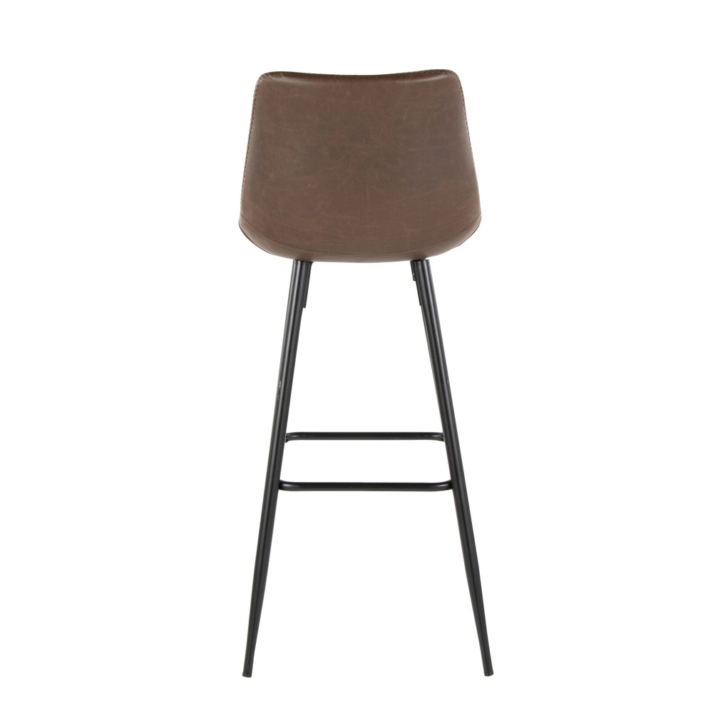 English Elm Durango 30" Industrial Barstool Set of 2 — Espresso Faux Leather, Zig-Zag Stitching, Black Metal Base B202S00562