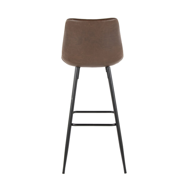 English Elm Durango 30" Industrial Barstool Set of 2 — Espresso Faux Leather, Zig-Zag Stitching, Black Metal Base B202S00562