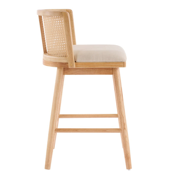 English Elm Talia Rubberwood Counter Stools with Rattan Back Cushioned Seat Scandinavian Set of 2 N775P369555N-S4