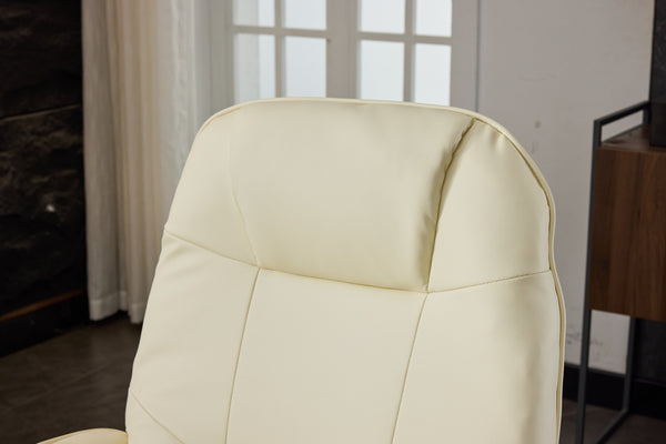 English Elm 011-Massage Recliner Chair with Ottoman, 360° Swivel PU Leather, 5-Point Vibration Massage, Heated Seat, 140° Backrest Comfort Beige W2636P262427