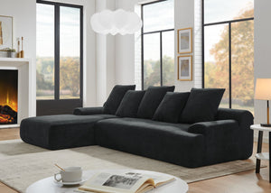 English Elm 110.25x67'' Compression Sofa Modern Upholstered L-Shape Sectional Couch 4-Seat Melange Velvet Comfort Black W1413S00084