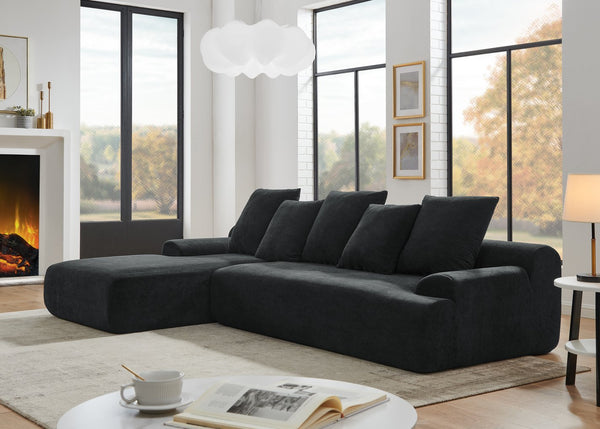 English Elm 110.25x67'' Compression Sofa Modern Upholstered L-Shape Sectional Couch 4-Seat Melange Velvet Comfort Black W1413S00084