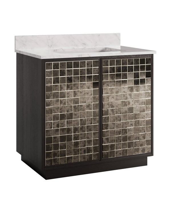Currey & Company Mosaico 36" Vanity With Antique Mirror Doors, Carrara Marble Top & Rectangular Undermount Sink Black Mango Wood ,Carrara Marble ,Vitreous China ,Glass 3800-0013-currey-company