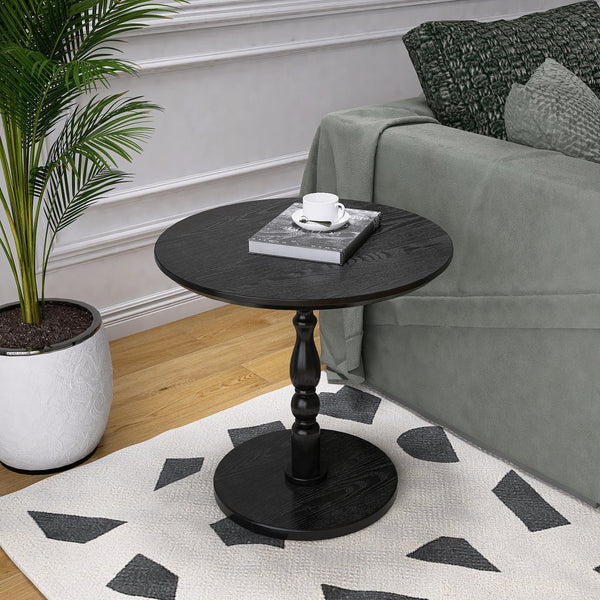 English Elm 23'' Black Accent Round Table - Modern 23" Small Side Table with Solid Wood Legs, Water-Resistant MDF, Versatile Nightstand W2295P339118