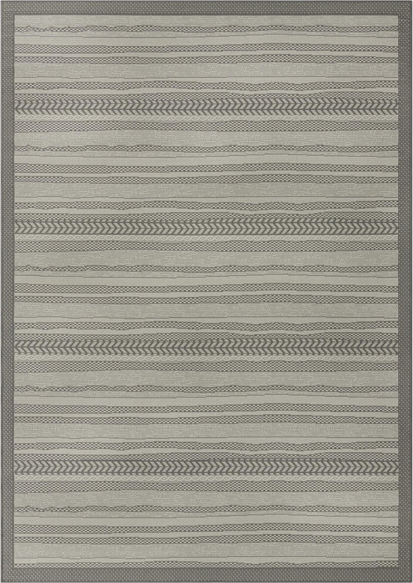 Unique Loom Outdoor Border Lines Machine Made Border Rug Gray, Gray/Silver 7' 1" x 10' 0"