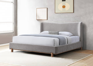 English Elm Melbourne Chenille Upholstered Eastern King Bed with Walnut Legs for Modern Bedroom B2756S00029