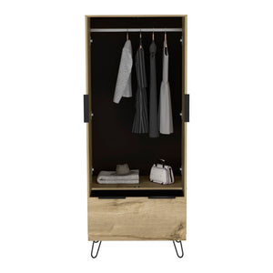 English Elm Nuvo Mid-century Oak Double Door Storage Cabinet with Hairpin Legs and Bottom Drawer B128S00208