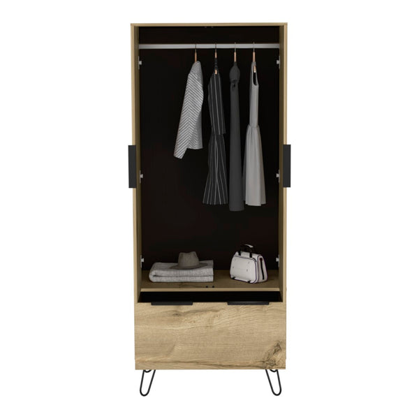 English Elm Nuvo Mid-century Oak Double Door Storage Cabinet with Hairpin Legs and Bottom Drawer B128S00208