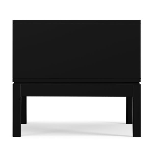 English Elm Harper Solid Wood End Table with Two Drawers Mid-century Modern Black Stain Finish B136P481647