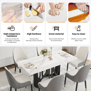 English Elm 63" Modern Sintered Stone Dining Table With Black Iron Legs - Seats 6, Scratch & Stain Resistant W1535S00435