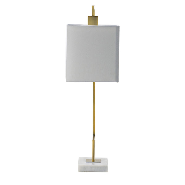 English Elm 9x14.3x25.2" Dual-Bend Gold Metal Table Lamp with Marble Base, Square Shade & Hanging Motif for Warm Ambient Light W2078P324063