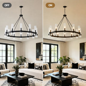 English Elm 43.3''matte Black Wagon Wheel Chandelier 12 Seeded Glass Shades Farmhouse Great Room W5008P392741