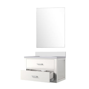 English Elm White Single Bath Vanity Set With Quartz Countertop & Frameless Mirror - Elegant Space Saver Design B2731S01423-GIGA
