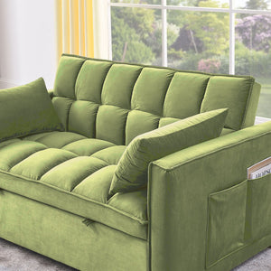 English Elm Sleeper Velvet Convertible Sofa Bed 3-in-1 Recliner 2-Seater Sectional with Pillows & Side Pockets Green W1853P255670