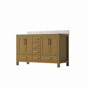 English Elm 55" Double Sink Bathroom Vanity Oak Cabinet with Carrara Top 6 Drawers 4 Doors T3785P442241