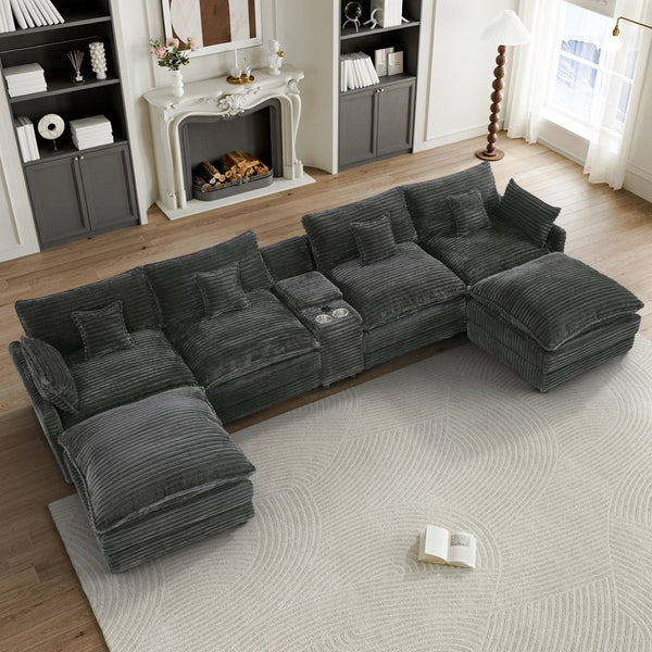 English Elm 145-inch Seven Piece Modular Cloud Sofa with Woolen Upholstery for Spacious Living Light Gray W2564S00038
