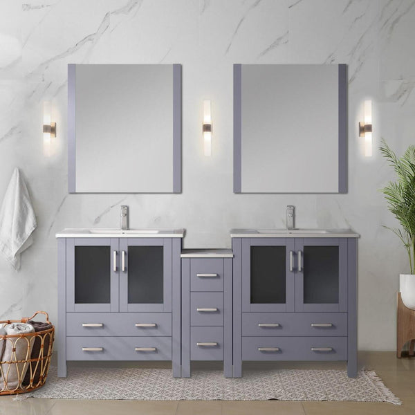 English Elm Dark Grey Double Bath Vanity Set With White Ceramic Top, Mirrors, And Chrome Faucet, 72" W B2731S01213