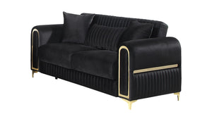 English Elm Ruby Channel Tufted Loveseat with Birch Frame Pocket Coil Support and Gold Steel Legs B009S02246