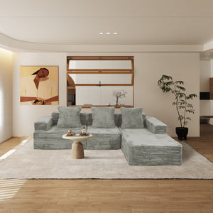 English Elm Compression Sectional Couch with Chaise Sleeper, Corduroy Antique Grey, CertiPUR-US Foam, Modular Comfort W3341P329074