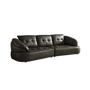 English Elm Modern Elliptical Three Seat Sofa Genuine Cowhide Leather Solid Wood Frame Living Room Black W1765S00135