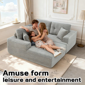 English Elm Left-Facing Modular Sectional Sofa with Corduroy, Boneless Design, Converts to Bed, Kid & Pet Safe LIGHT GREY W3565S00003
