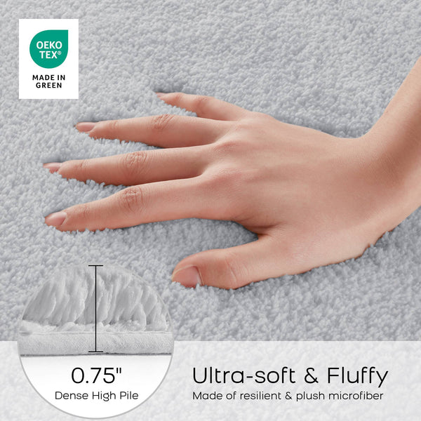 JLA Home Madison Park Signature - Bath Rug Plush Contour Microfiber with Quick-Dry Tech, Non-Slip Latex Backing, OEKO-TEX Safe Comfort Silver MPS72-173