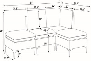 English Elm Linen Upholstered Modular Sectional Sofa with Black Metal Legs for Modern Living Dark Gray B2748S00107
