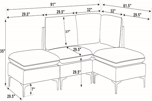English Elm Linen Upholstered Modular Sectional Sofa with Black Metal Legs for Modern Living Almond B2748S00096