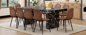 English Elm Table and Chair Set Seats 10 with Marble Mdf Top Brown Fabric Dining Chairs W1151S04099