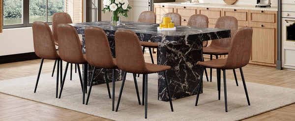 English Elm Table and Chair Set Seats 10 with Marble Mdf Top Brown Fabric Dining Chairs W1151S04099