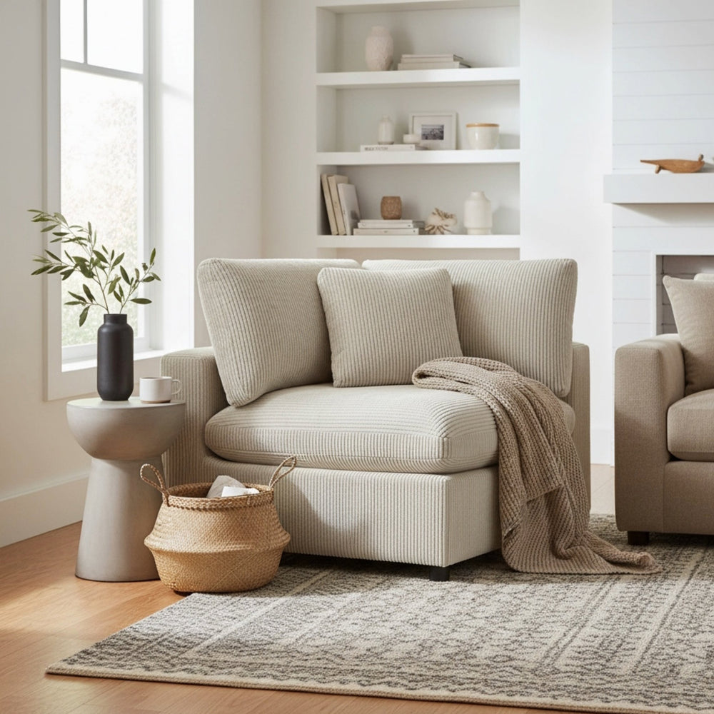 English Elm Chelsea Corner Wedge - Plush Beige Corduroy Chair For Stylish Living Rooms & Cozy Reading Nooks B050P401999