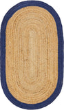 Unique Loom Braided Jute Goa Hand Braided Border Rug Natural, Navy Blue 3' 3" x 5' 1"
