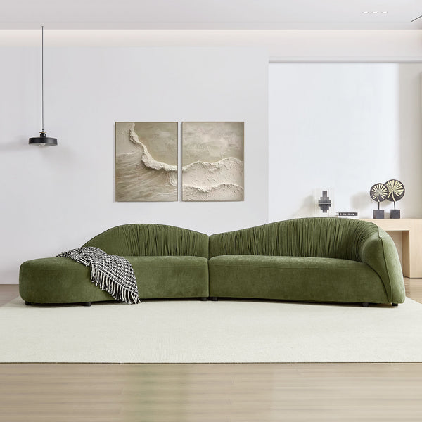 English Elm 145.67'' Stylish Mid-Century Green Sofa With Left-Facing Chaise For Living Room, Bedroom & Office W876S00324