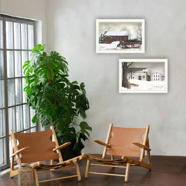 English Elm Trendy Decor 4u Billy Jacobs Christmas Two Panel Framed Wall Art White Wood Set B067P255224