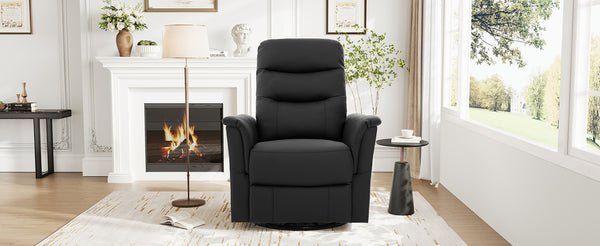 English Elm Manual Recliner Swivel Rocker Boucle Chair with 8-point Massage for Nursery or Living Room Black N763P363763B