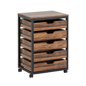 English Elm Mobile Rolling Storage Cabinet Five Drawer Industrial Wood Veneer Office Chest T3971P457876