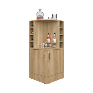 English Elm Bar Cabinet with Concealed Double Doors and 8 Wine Bottle Slots, Durable Engineered Wood Storage Solution Natural Wood 47.2 L x 23.23 W x 4.72 H B097P296835