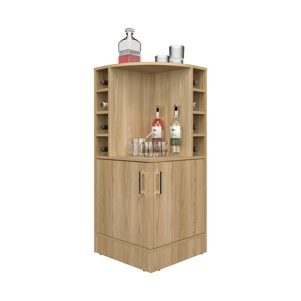 English Elm Bar Cabinet with Concealed Double Doors and 8 Wine Bottle Slots, Durable Engineered Wood Storage Solution Natural Wood 47.2 L x 23.23 W x 4.72 H B097P296835